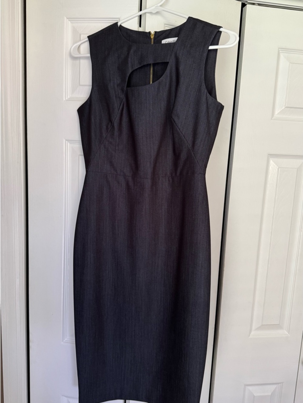 Calvin Klein Jean Sleeveless Midi Sheath Dress with Front Cutout